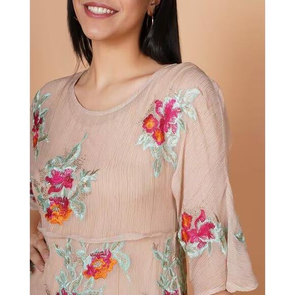 Soft Surroundings | XL | Embroidered Round-Neck Silk Tunic Coverup Sheer Cami - Picture 1 of 8